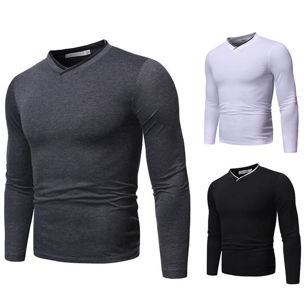 pure designer mens tshirts solid color пуловер v шеи осени mens топы с длинным рукавом повседневные мужские tees, White;black
pure designer mens tshirts solid color пуловер v шеи осени mens топы с длинным рукавом повседневные мужские tees, White;black