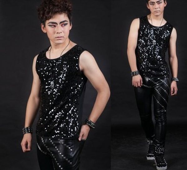 ds nightclub stage equipment punk tide men stage male personality alternative sequins rivet sleeveless t-shirt costumes, Black;red
ds nightclub stage equipment punk tide men stage male personality alternative sequins rivet sleeveless t-shirt costumes, Black;red