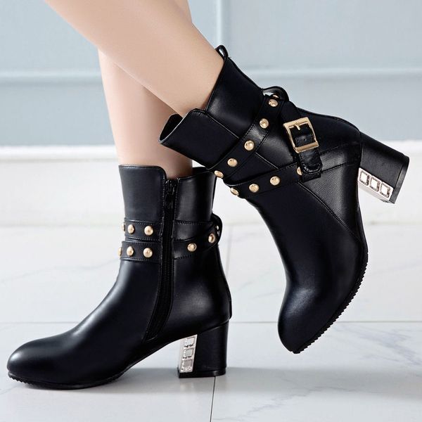 rome buckle strap women's boots fashion thick-soled rivets with high heel pu leather boots for women chaussures femme, Black
rome buckle strap women's boots fashion thick-soled rivets with high heel pu leather boots for women chaussures femme, Black