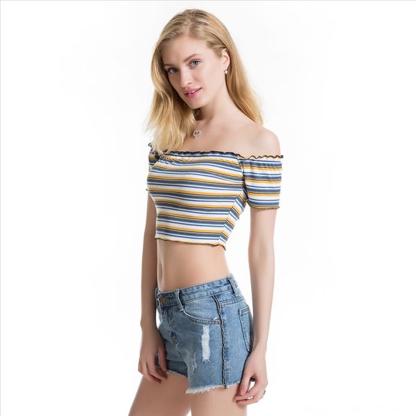 color stripe one-line collar shoulder short short-sleeved t-shirt female color stripe one-line collar shoulder jacket short jacket sexy, White
color stripe one-line collar shoulder short short-sleeved t-shirt female color stripe one-line collar shoulder jacket short jacket sexy, White