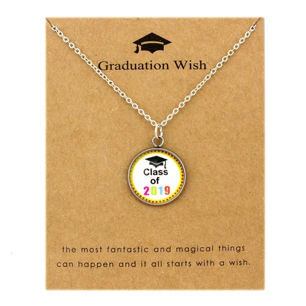 class of 2019 graduation graduate pendants necklaces square college cap diploma senior women men fashion jewelry friendship gift, Silver