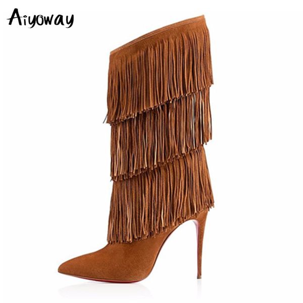 big size women tassel mid-calf boots brown black pointed toe high heel fringe winter shoes large size street style aiyoway
big size women tassel mid-calf boots brown black pointed toe high heel fringe winter shoes large size street style aiyoway