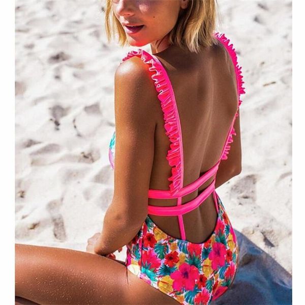 2019 one piece swimsuit female women print floral swimwear bandage ruffle brazilian monokini, White;black
2019 one piece swimsuit female women print floral swimwear bandage ruffle brazilian monokini, White;black