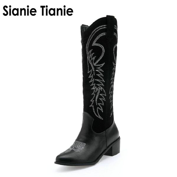 sianie tianie 2019 embroidery pointed toe women knee high boots cowgirl cowboy winter boots loose slip-on big shoes woman, Black
sianie tianie 2019 embroidery pointed toe women knee high boots cowgirl cowboy winter boots loose slip-on big shoes woman, Black