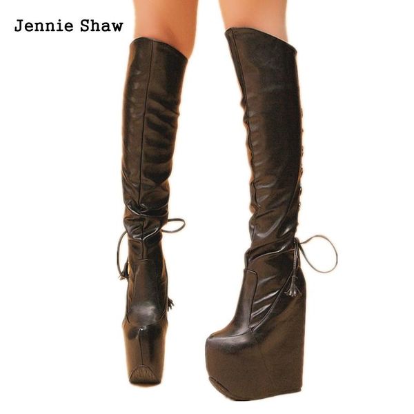 17 cm high heel women's shoes wedges long boots over the knee thigh high boots, Black
17 cm high heel women's shoes wedges long boots over the knee thigh high boots, Black