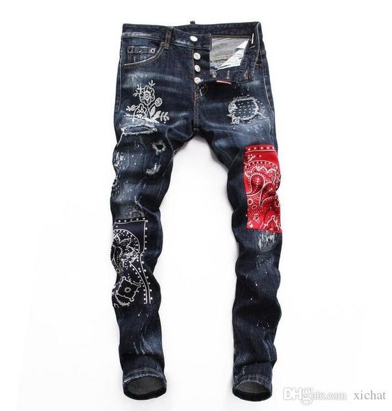 mens patchwork slim fit punk jeans fashion designer painted patch jeans biker washed denim pants 08029, Blue
mens patchwork slim fit punk jeans fashion designer painted patch jeans biker washed denim pants 08029, Blue