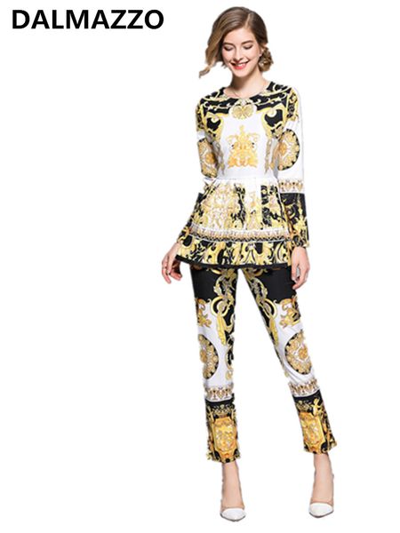 2019 spring fashion design womans runway suit women long sleeve print + pants trousers 2 pieces sets female xl 2xl, White
2019 spring fashion design womans runway suit women long sleeve print + pants trousers 2 pieces sets female xl 2xl, White