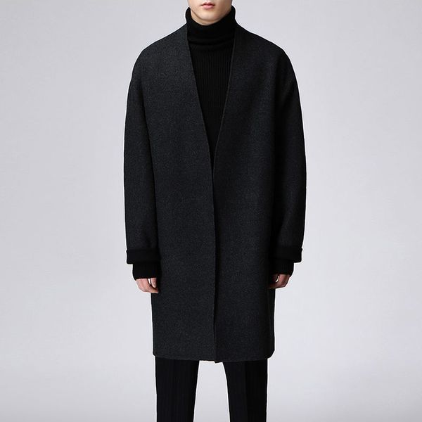 m - 3xl 2019 new personality cashmere coat men's long identity without collar thickened woolen windbreaker, Black
m - 3xl 2019 new personality cashmere coat men's long identity without collar thickened woolen windbreaker, Black