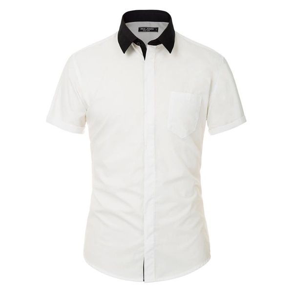men's casual shirts men summer contrast collar shirt short sleeve button placket curved hem classic male clothing, White;black
men's casual shirts men summer contrast collar shirt short sleeve button placket curved hem classic male clothing, White;black