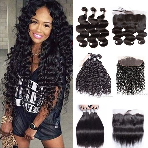 13x4 ear to ear lace frontal closure with bundles brazilian virgin hair weaves water wave peruvian indian malaysian cambodian human hair, Black
13x4 ear to ear lace frontal closure with bundles brazilian virgin hair weaves water wave peruvian indian malaysian cambodian human hair, Black