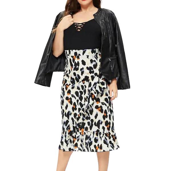women's casual leopard print skirt ruffle ruched cross hem slim long leopard long streetwear skirt #0510, Black
women's casual leopard print skirt ruffle ruched cross hem slim long leopard long streetwear skirt #0510, Black