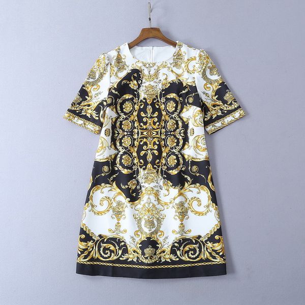 european and american womenswear 2019 summer new style short sleeve vintage print fashion heavy duty pearl dresses, Black;gray
european and american womenswear 2019 summer new style short sleeve vintage print fashion heavy duty pearl dresses, Black;gray