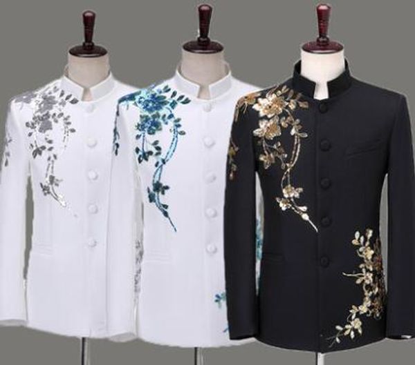 blazer men chinese tunic suit set with pants mens wedding suits costume singer star style stage sequins clothing formal dress, White;black
blazer men chinese tunic suit set with pants mens wedding suits costume singer star style stage sequins clothing formal dress, White;black
