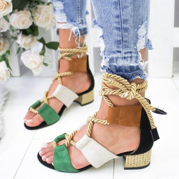summer chunky heel sandals patchwork lace-up casual women bohemia sandals shoes 4 colors large size 40-43, Black
summer chunky heel sandals patchwork lace-up casual women bohemia sandals shoes 4 colors large size 40-43, Black