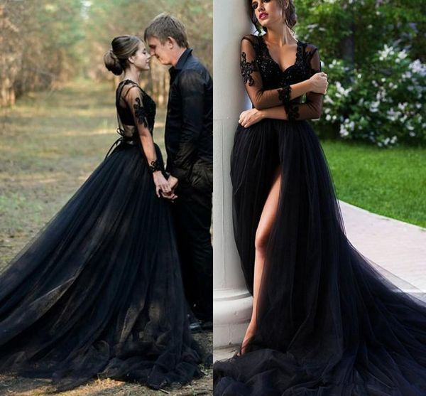 black tulle spring gothic country beach camo wedding dresses bridal gowns split front modest long sleeve wedding gowns beaded 2020, White
black tulle spring gothic country beach camo wedding dresses bridal gowns split front modest long sleeve wedding gowns beaded 2020, White