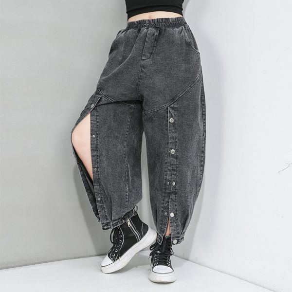 women jeans elastic waist button spliced plus size casual harem denim pants female men streetwear hip hop punk boyfrend trouser, Blue
women jeans elastic waist button spliced plus size casual harem denim pants female men streetwear hip hop punk boyfrend trouser, Blue