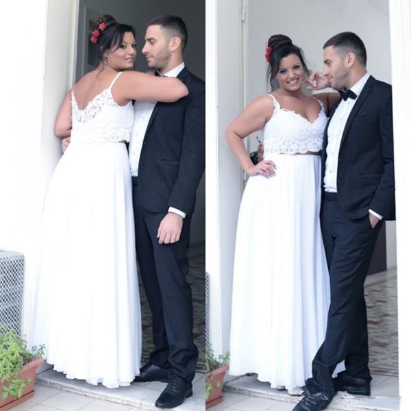 two pieces plus size beach wedding dresses summer spaghetti lace crop a line chiffon skirt plus size wedding bridal gowns 111, White
two pieces plus size beach wedding dresses summer spaghetti lace crop a line chiffon skirt plus size wedding bridal gowns 111, White