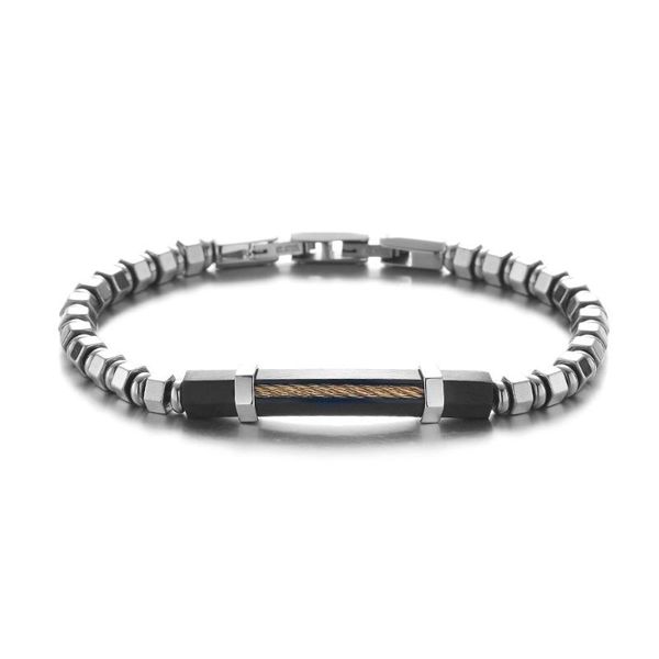 ruimo industrial style men bracelet stainless steel and silver hemetate bracelet steel wire inlsert jewelry for men, Golden;silver
ruimo industrial style men bracelet stainless steel and silver hemetate bracelet steel wire inlsert jewelry for men, Golden;silver