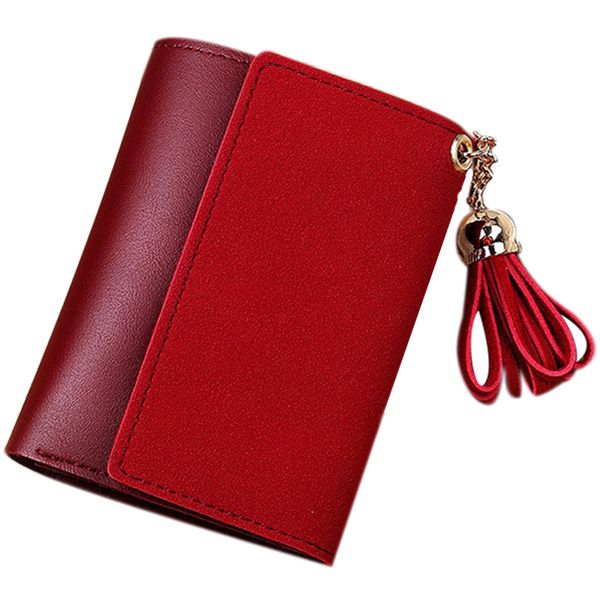 women fashion frosted tassel short wallet card pack coin purse for bag, Red;black 
women fashion frosted tassel short wallet card pack coin purse for bag, Red;black