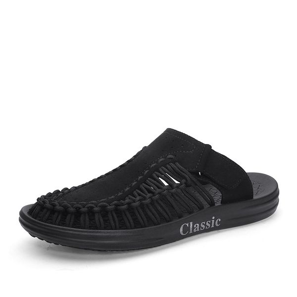 new men sandals summer men shoes comfort gladiator sandals slip-on slippers footwear casual male shoes canvas, Black