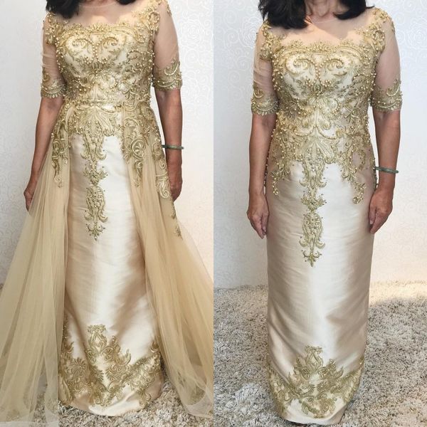 chic 2019 gold mermaid mother of the bride dresses detachable skirts lace appliqued wedding guest dress half sleeve formal evening gowns, Black;red
chic 2019 gold mermaid mother of the bride dresses detachable skirts lace appliqued wedding guest dress half sleeve formal evening gowns, Black;red