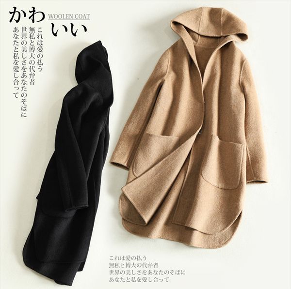 wool coat 2018 winter women alpaca outerwear medium length hooded coat woolen outwear female new arrival, Black
wool coat 2018 winter women alpaca outerwear medium length hooded coat woolen outwear female new arrival, Black