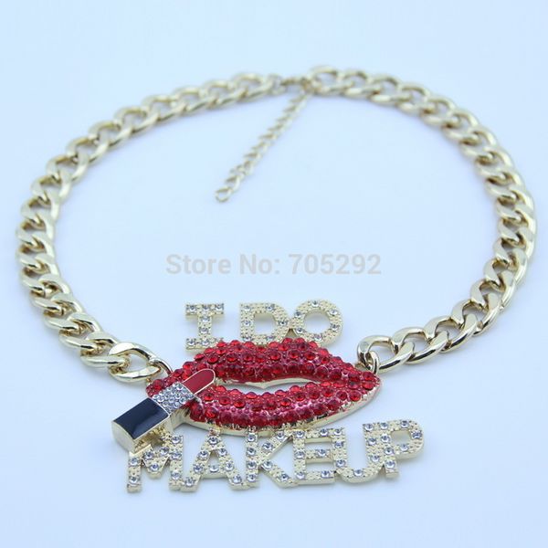 fashion initial letter i do makeup lip stick bling crystal pendants necklace, Silver
fashion initial letter i do makeup lip stick bling crystal pendants necklace, Silver