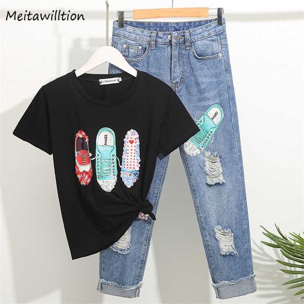 2020 spring summer t shirt+jeans suit cartoon shoes print denim pants set women sequin beaded 2 pieces set, White
2020 spring summer t shirt+jeans suit cartoon shoes print denim pants set women sequin beaded 2 pieces set, White