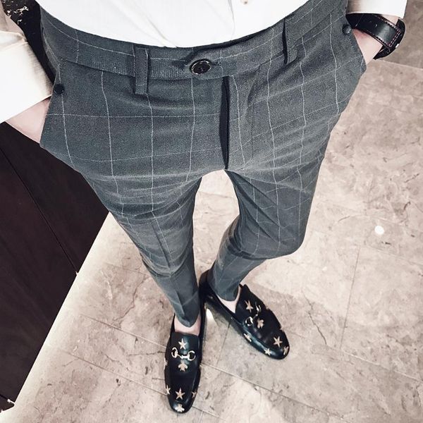 men's suits & blazers pantalon homme black gray plaid dress pants 2021 spring men casual business office slim formal pant, White;black
men's suits & blazers pantalon homme black gray plaid dress pants 2021 spring men casual business office slim formal pant, White;black