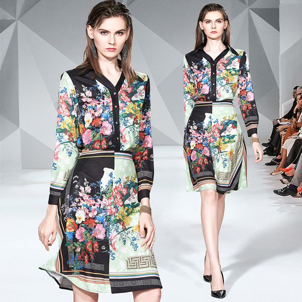 vintage two pieces sets dress spring fall runway women's print shirt+ mini skirt suit office lady business slim party prom dresses, Black;gray 
vintage two pieces sets dress spring fall runway women's print shirt+ mini skirt suit office lady business slim party prom dresses, Black;gray