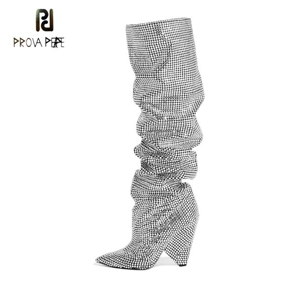 prova perfetto luxury crystal women pointd toe knee high boots chunky heel boots slip on ladies nightclub rhinestone, Black
prova perfetto luxury crystal women pointd toe knee high boots chunky heel boots slip on ladies nightclub rhinestone, Black