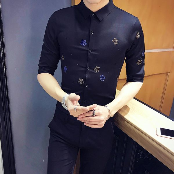 british style rhinestone shirt men fashion 2020 summer half sleeve mens dress shirts slim fit all match simple blouse men 3xl, White;black
british style rhinestone shirt men fashion 2020 summer half sleeve mens dress shirts slim fit all match simple blouse men 3xl, White;black