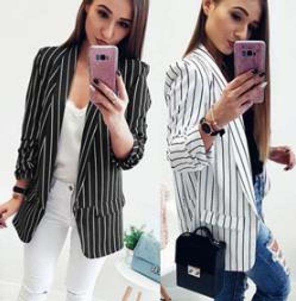 women designer blazer striped singler breasted casual suits jacket office ladies spring long sleeve blazers coats, White;black
women designer blazer striped singler breasted casual suits jacket office ladies spring long sleeve blazers coats, White;black