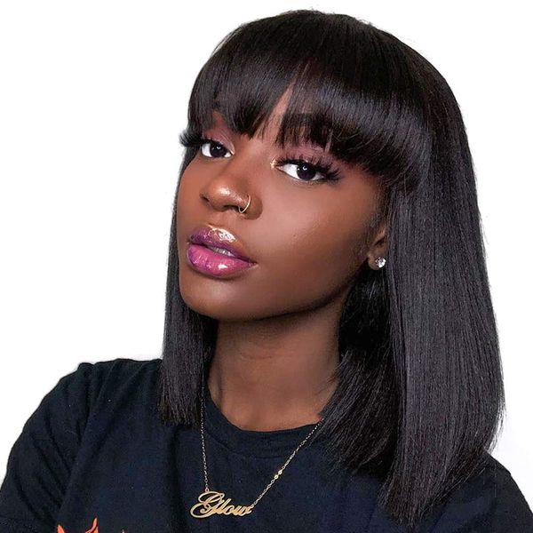 short bob wigs brazilian straight virgin human hair wigs with bangs hair glueless silky machine made wigs for women, Black;brown
short bob wigs brazilian straight virgin human hair wigs with bangs hair glueless silky machine made wigs for women, Black;brown