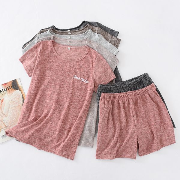 women's summer short-sleeved shorts solid color home costume casual knitted pullover loose house sleepwear set home pajamas, Black;red
women's summer short-sleeved shorts solid color home costume casual knitted pullover loose house sleepwear set home pajamas, Black;red