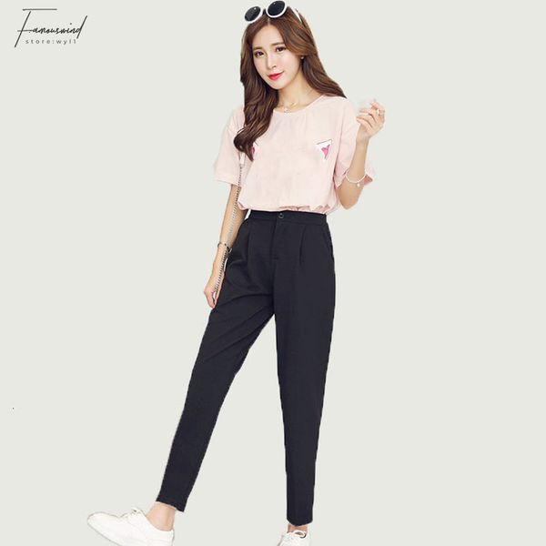 women designer pants 2019 autumn korean female classic high elastic waist harem women slim solid color ankle length pants, Black;white
women designer pants 2019 autumn korean female classic high elastic waist harem women slim solid color ankle length pants, Black;white