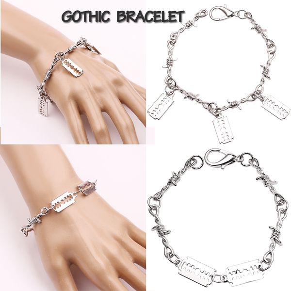 10pics punk silver razor blade bracelets for men three two blades pendant gothic bracelet hip street bangle gifts jewelry, Black
10pics punk silver razor blade bracelets for men three two blades pendant gothic bracelet hip street bangle gifts jewelry, Black