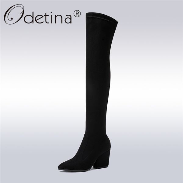 odetina new fashion flock leather high heel over the knee boots elastic pointed toe thigh high boots for plus size women, Black
odetina new fashion flock leather high heel over the knee boots elastic pointed toe thigh high boots for plus size women, Black