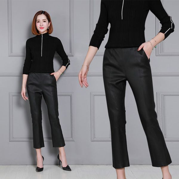 2019 женские тонкие брюки с принтом из овчины с высокой талией p22, Black;white 
2019 женские тонкие брюки с принтом из овчины с высокой талией p22, Black;white