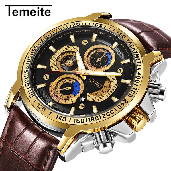temeite new casual men watch leather band golden quartz watches for men sport wristwatches date clock brand relogio masculino, Slivery;brown
temeite new casual men watch leather band golden quartz watches for men sport wristwatches date clock brand relogio masculino, Slivery;brown
