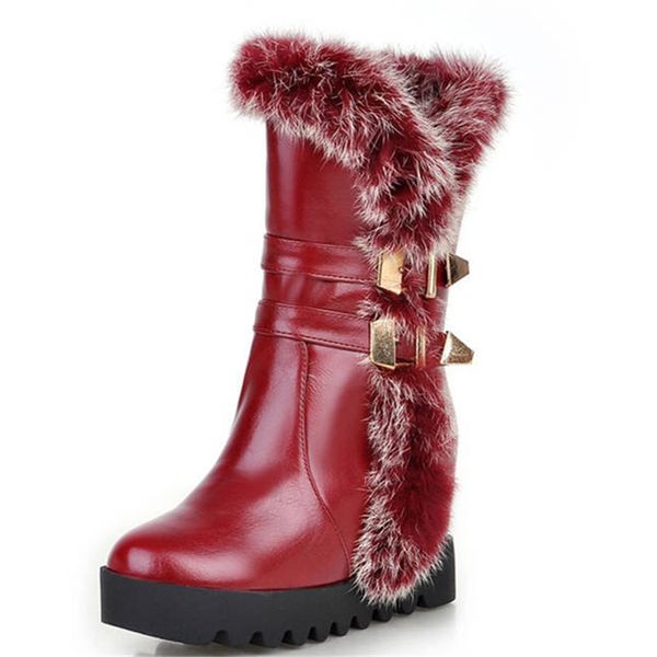 2020 new arrival mid calf boots women high qulity pu winter snow boots keep warm platform shoes woman big size 34-43, Black