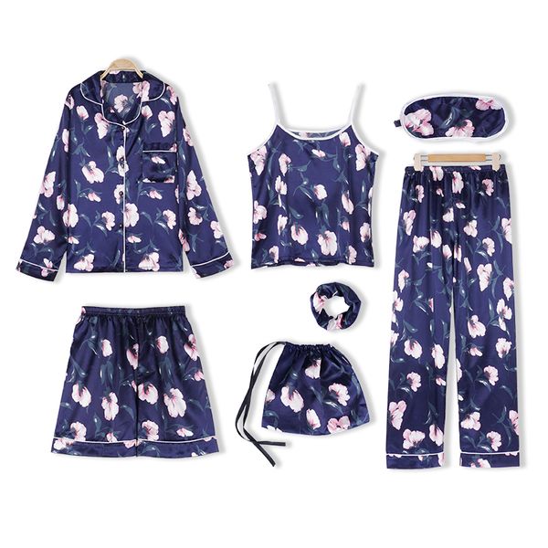 wavmit 7 pieces set silk elegant women pajamas summer autumn print silk shorts long sleeve elastic waist pants pijamas, Black;red
wavmit 7 pieces set silk elegant women pajamas summer autumn print silk shorts long sleeve elastic waist pants pijamas, Black;red