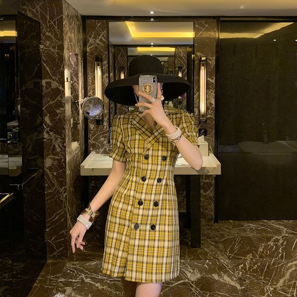 women's chic vintage suit collar plaid dress office lady slim thin short sleeve a-line dress 2019 fashion bf, Black;gray
women's chic vintage suit collar plaid dress office lady slim thin short sleeve a-line dress 2019 fashion bf, Black;gray