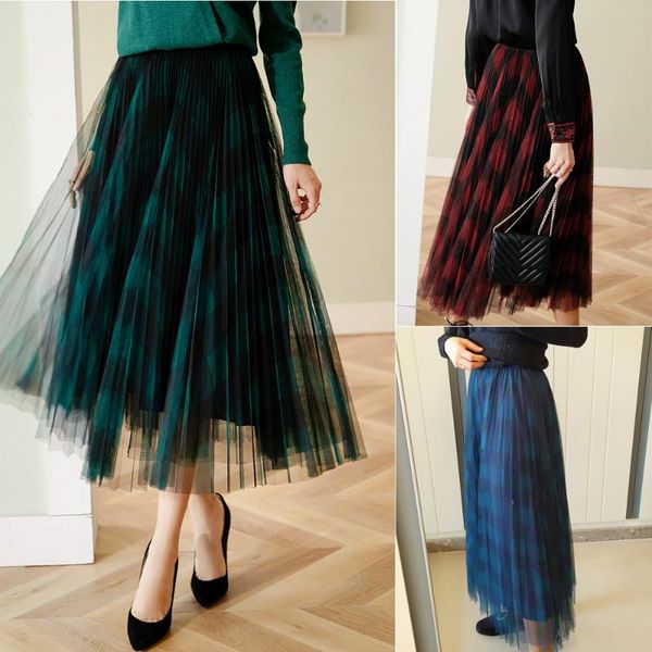 female high waist pleated skirt women plaid a line mesh long skirt jupe mujer bottom, Black
female high waist pleated skirt women plaid a line mesh long skirt jupe mujer bottom, Black