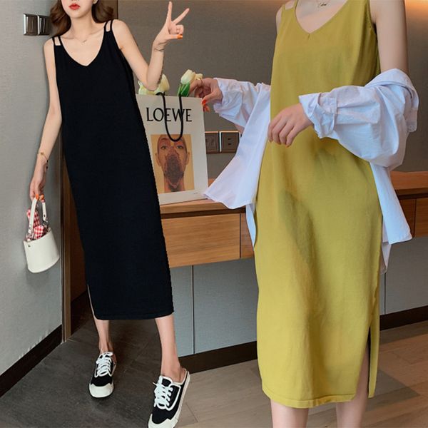 women large plus size sleeveless kint dress summer spaghetti strap mid-calf split dress fashion solid black sundress cloth, Black;gray
women large plus size sleeveless kint dress summer spaghetti strap mid-calf split dress fashion solid black sundress cloth, Black;gray