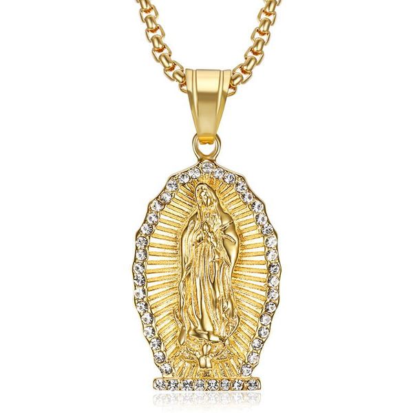 hip hop rhinestones paved bling iced out gold color stainless steel virgin mary pendants necklaces for men women jewerly, Silver
hip hop rhinestones paved bling iced out gold color stainless steel virgin mary pendants necklaces for men women jewerly, Silver