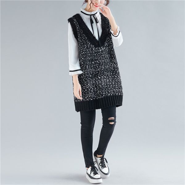 johnature casual v-neck sleeveless knitted vest sweater women autumn 2019 new leisure simple loose long korean clothes sweaters, Black;white
johnature casual v-neck sleeveless knitted vest sweater women autumn 2019 new leisure simple loose long korean clothes sweaters, Black;white