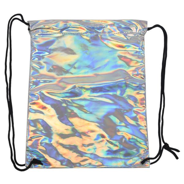 shiny hiking gym bag backpack school bookbags holo graphic smooth string bag