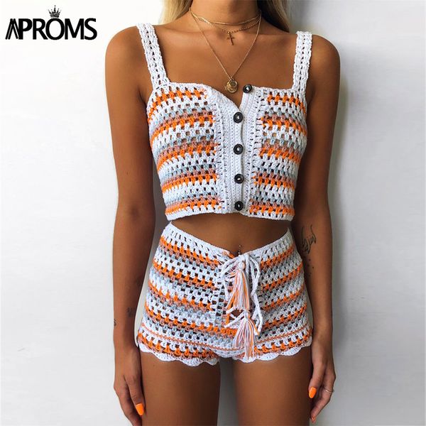 aproms multi color knitted crochet crop and shorts summer beach women 2 piece set cool girls lace up romer bikini beachwear, White
aproms multi color knitted crochet crop and shorts summer beach women 2 piece set cool girls lace up romer bikini beachwear, White