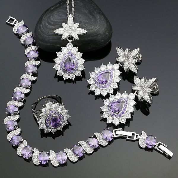 925 silver bridal jewelry sets for women purple cubic zirconia earrings pendant ring bracelet necklace sets jewelry kits
925 silver bridal jewelry sets for women purple cubic zirconia earrings pendant ring bracelet necklace sets jewelry kits